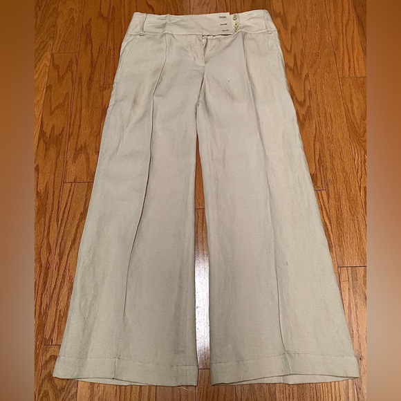 Women’s 2 BCBGMAXAZRIA Tabatha Wide Leg Beige Khaki Linen Blend Pants - Picture 1 of 16